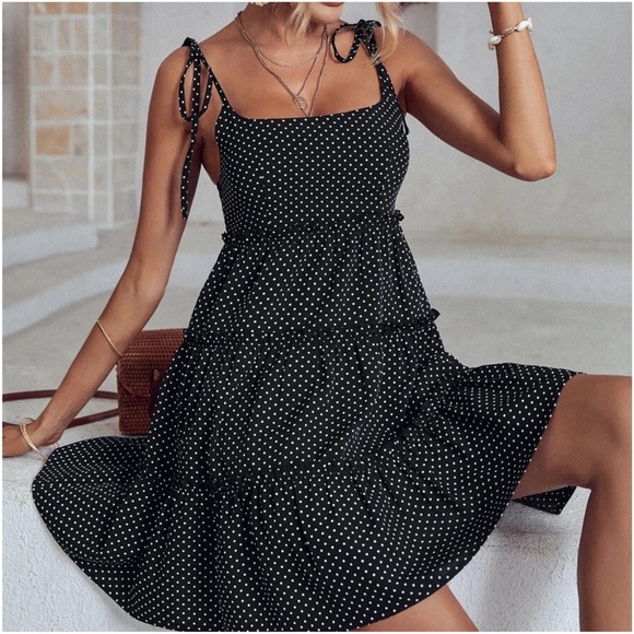 Polka Dot Tie Cami Mini Dress - Picture 3 of 4